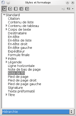 capture d'écran du styliste d'openoffice